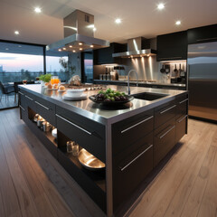  Interior of modern minimalist kitchen room 
