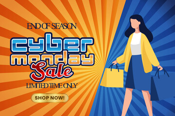 Cyber Monday Sale Banner, suitable for creating promotional materials or advertisements for online retailers offering exclusive deals and discounts on Cyber Monday