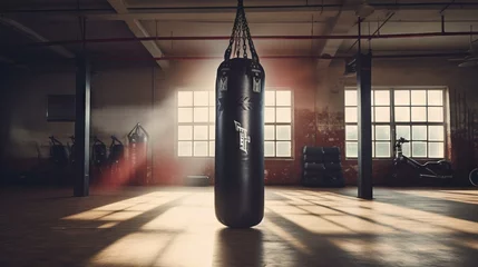 Foto op Canvas Empty boxing gym with punching bag for fitness workout © Brian
