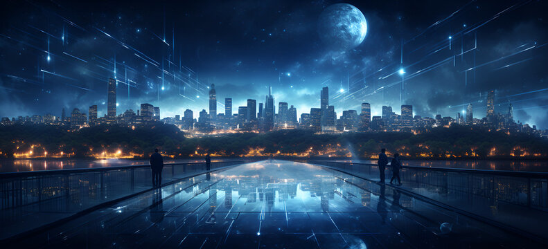 Abstract city cyberpunk modern technology background. AI Generative