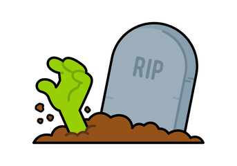 Hand Coming Out of Grave Illustration With Black Outline
