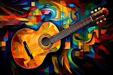 Obraz premium synthetism art of guitar, vibrant color