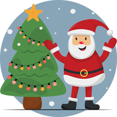 Santa Claus with Christmas tree, vector illustration, Christmas
