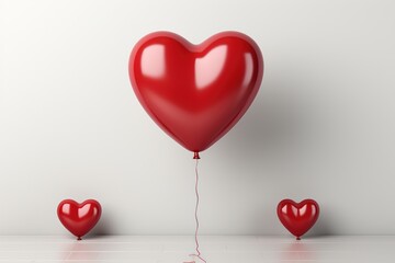 Red heart-shaped balloons on white background. 3d illustration.