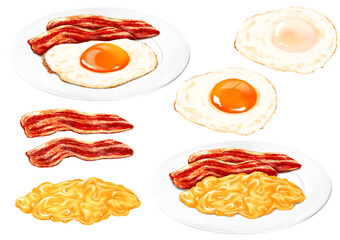 目玉焼き フライドエッグ スクランブルエッグ ベーコン 朝食 卵料理