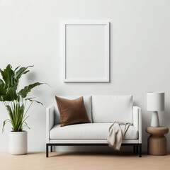 Blank Photo Frame Mockup in Living Room Interior