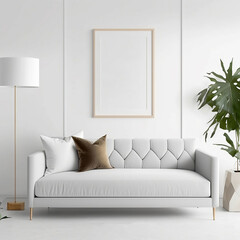 Blank Photo Frame Mockup in Living Room Interior