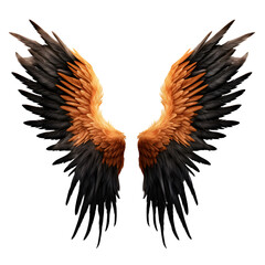 Black and Orange Demon Wings Isolated on Transparent  Background