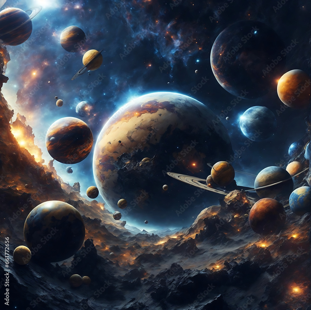 Canvas Prints planetary collisions and explosions in space. generative ai