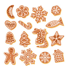Set of gingerbread cookies isolated on white background