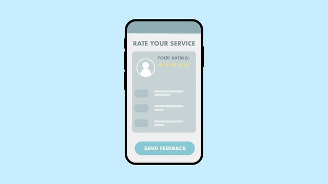 Giving the customer service a 5 star rating. Rating the customer service of a hotel, restaurant etc. on a mobile device. Giving digital feedback on a smartphone.