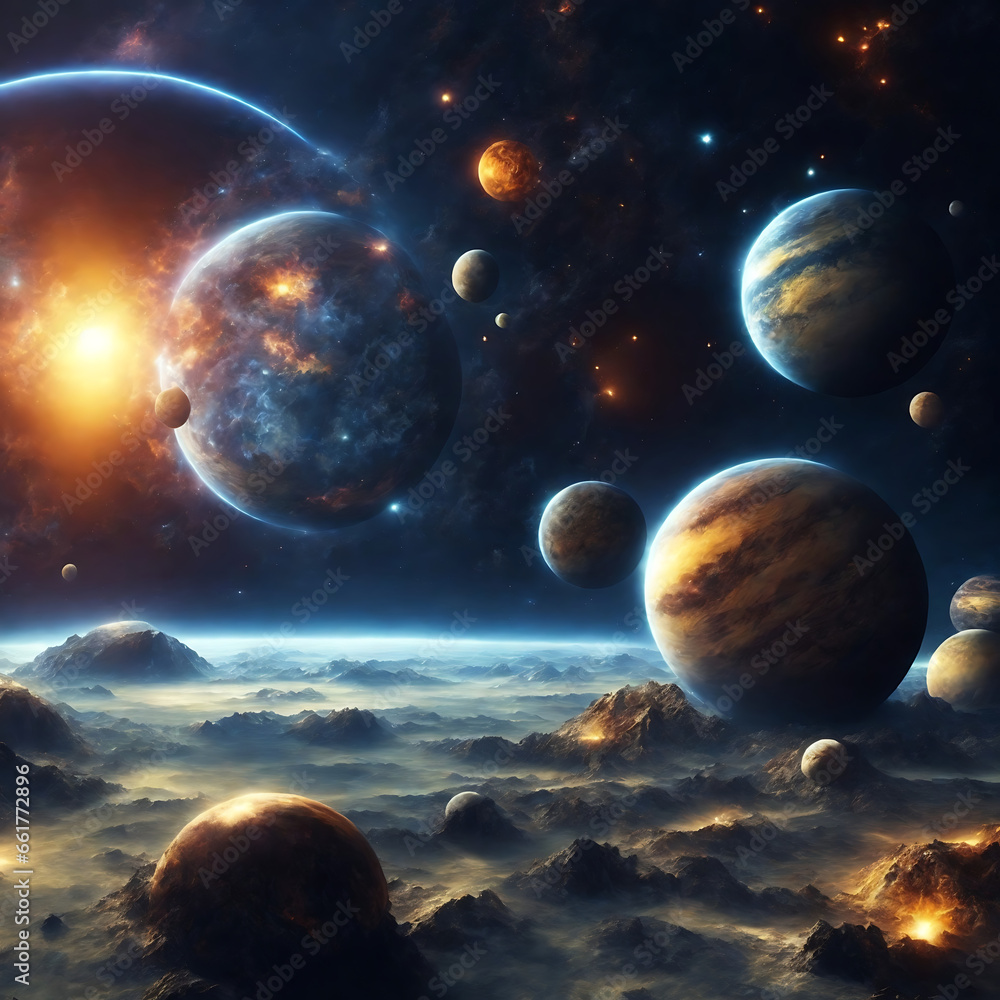Sticker planetary collisions and explosions in space. generative ai
