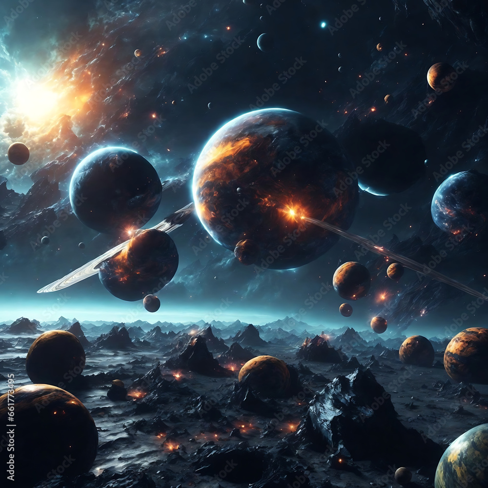 Sticker planetary collisions and explosions in space. generative ai