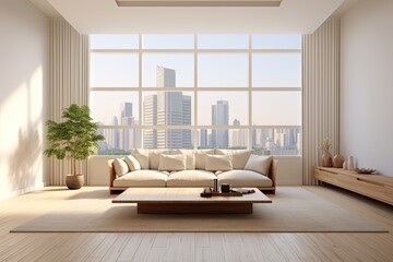 living room with city skyline. living room panoramic with large windows