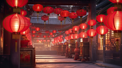 Celebration chinese new year in china town. Dragon and paper red lanterns. Chinese New Year concept. - obrazy, fototapety, plakaty