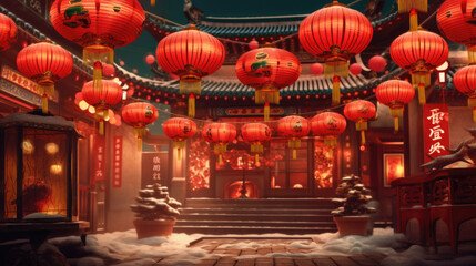 Celebration chinese new year in china town. Dragon and paper red lanterns. Chinese New Year concept. - obrazy, fototapety, plakaty