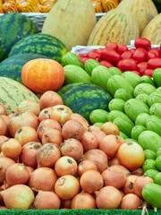 Bright ripe vegetables in large quantities. Agroculture.