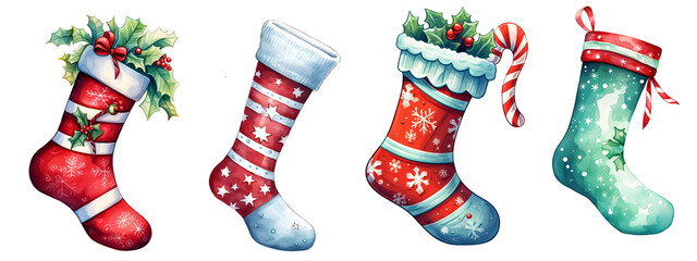 Watercolor christmas socks, ai generative