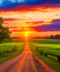 Country road with a beautiful sunset view landscape photography