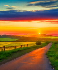Country road with a beautiful sunset view landscape photography