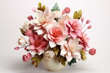 3D bouquet of flowers on a white backdrop. Generative AI