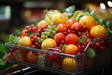 fruits Shopping cart in the supermarket background