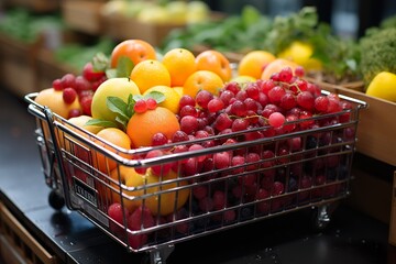 fruits Shopping cart in the supermarket background