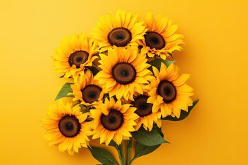 Obraz premium A bouquet of yellow sunflowers on yellow background