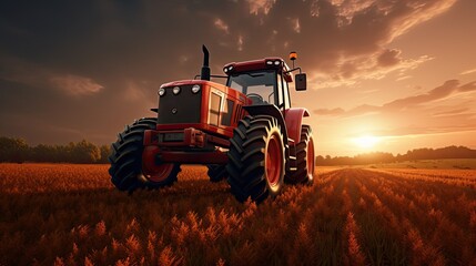 Fototapeta premium a tractor is running through the field