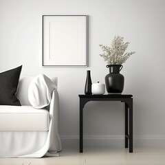 Blank Photo Frame Mockup in Living Room Interior