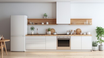 modern kitchen interior with wooden rack