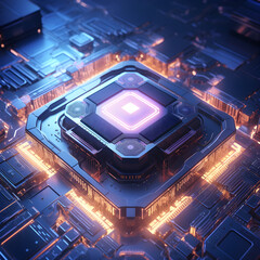 Fototapeta premium Central computer processor concept. AI illustration. Three-dimensional futuristic appearance.