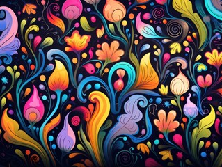 Fototapeta premium Floral Background, cartoon colorful nature pattern