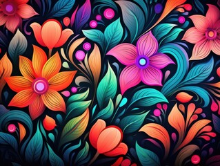 Floral Background, cartoon colorful nature pattern