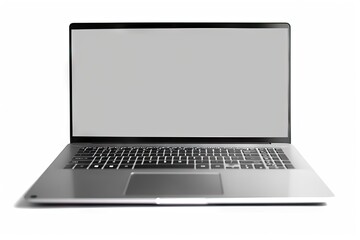 Business streamlined technology. Digital workspace. Open modern laptop with blank screen on white background isolated