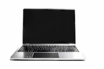 Business streamlined technology. Digital workspace. Open modern laptop with blank screen on white background isolated