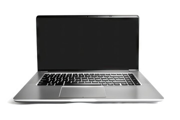 Fototapeta premium Business streamlined technology. Digital workspace. Open modern laptop with blank screen on white background isolated