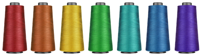 sewing threads of different colors on a white background, isolated close-up