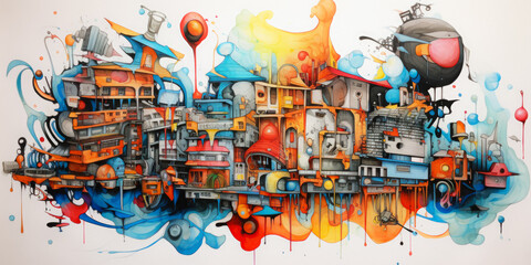 Crazy Colorful Abstract Graffiti Background Created Using Artificial Intelligence