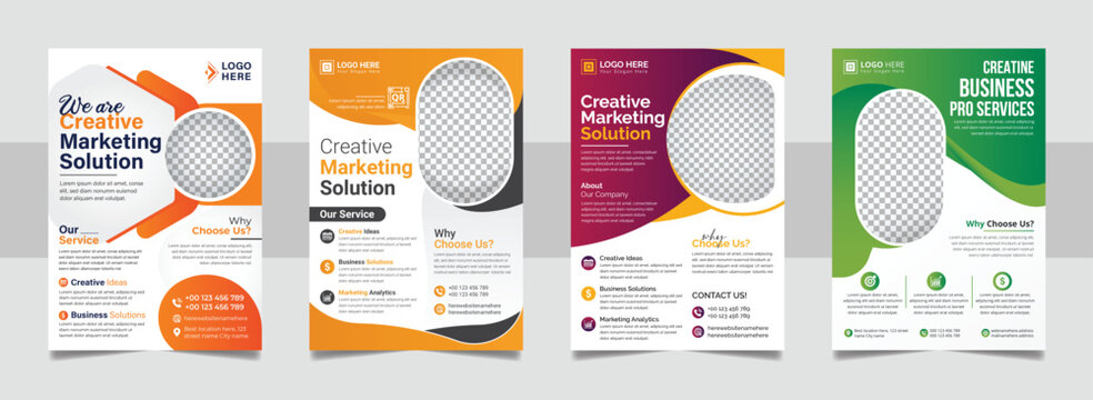 Corporate flyer template set, A4 size multipurpose business annual report colorful cover page design with print ready.