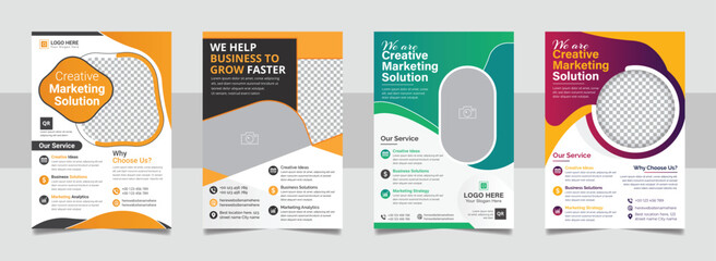 Multipurpose business corporate flyer template, A4 annual report marketing agency colorful cover page design set. - obrazy, fototapety, plakaty
