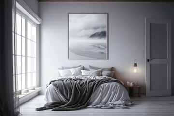 Serene Bedroom with White Bedspread and Wooden Floor - Peaceful Retreat