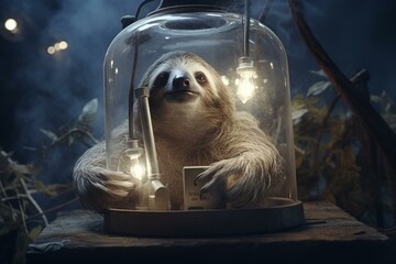 unclear sloth apparatus with out-of-focus illumination backdrop,. Generative AI