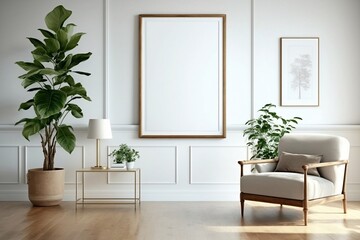 Wooden Frame with White Mat Border on a Clean White Wall - Gallery-Style Elegance