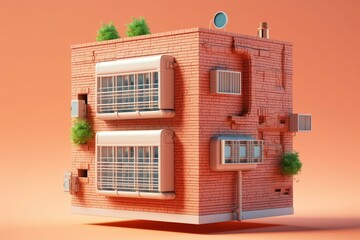 Brick house with 3D air conditioner on brackets. Generative AI