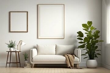 Wooden Frame with White Mat Border on a Clean White Wall - Gallery-Style Elegance
