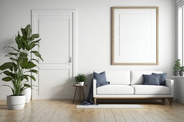 Wooden Frame with White Mat Border on a Clean White Wall - Gallery-Style Elegance