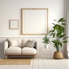 Wooden Frame with White Mat Border on a Clean White Wall - Gallery-Style Elegance