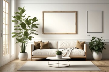 Wooden Frame with White Mat Border on a Clean White Wall - Gallery-Style Elegance