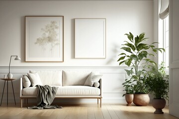 Wooden Frame with White Mat Border on a Clean White Wall - Gallery-Style Elegance